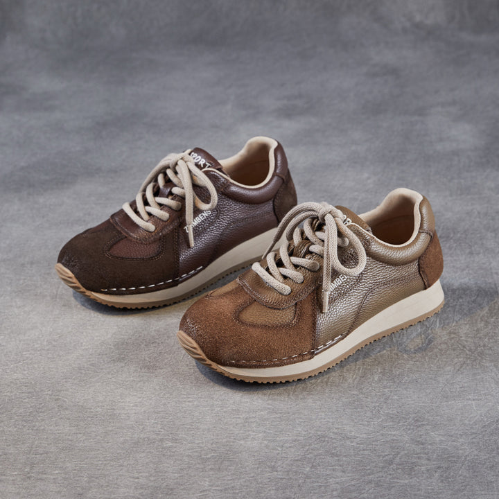 Womens Retro Leather Running Sneakers Vintage Lace-up Low Top Casual Trainers