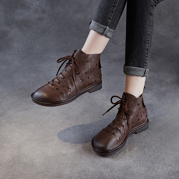 Women's Soft Leather Hollow Out Summer Boots – Breathable & Comfortable
