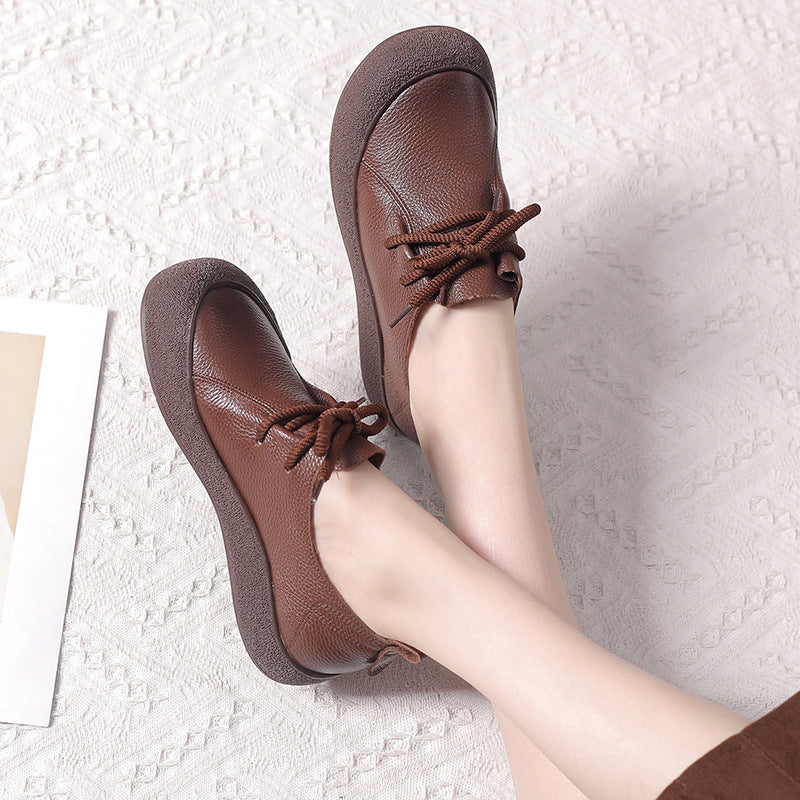 Women's Retro Outdoor Style Leather Sneakers - Breathable Microfiber Lined Walking Shoes