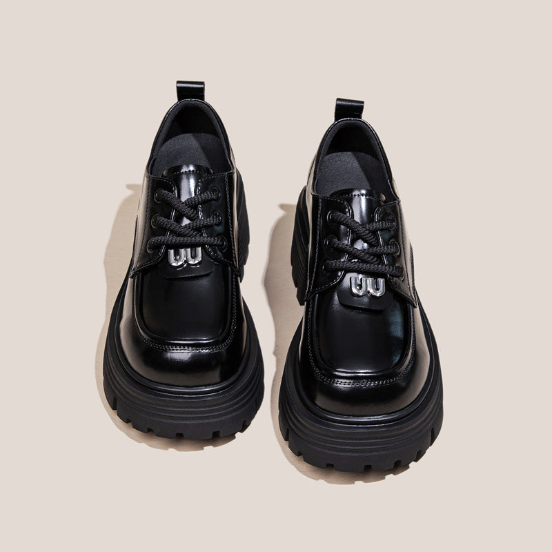 Women's Leather Platform Oxfords - Gothic Lug Sole 7cm Block Chunky High Heel  Lace-Up Shoes