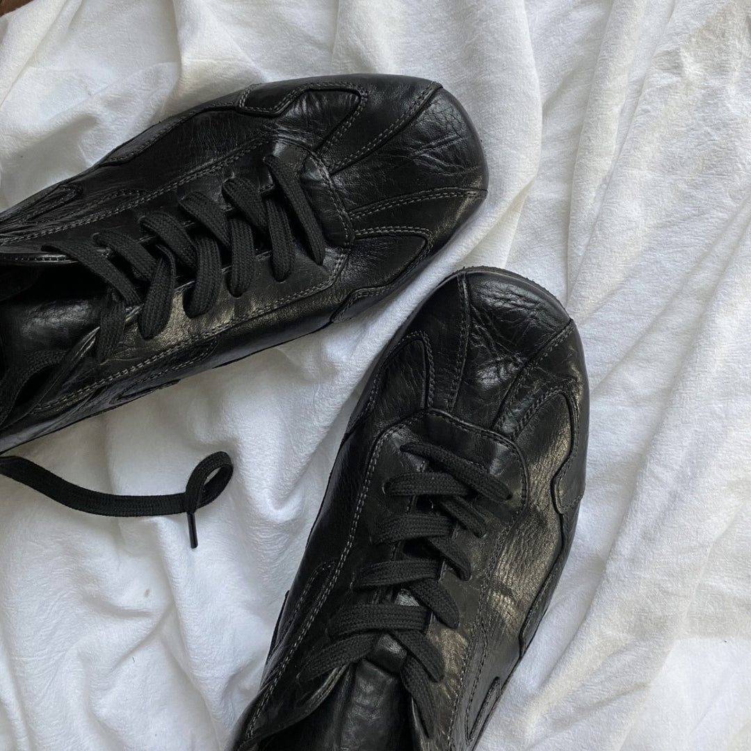 Women's Vintage Leather Sneakers - Soft Textured Casual Walking Shoes Lightweight Gym Trainers