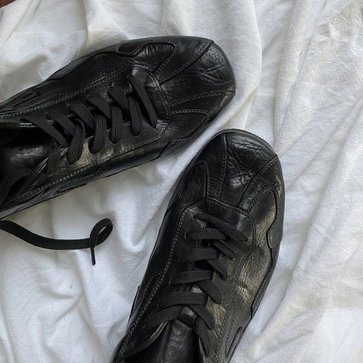 Women's Vintage Leather Sneakers - Soft Textured Casual Walking Shoes Lightweight Gym Trainers