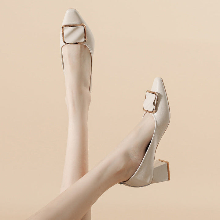 Women's Leather Pointed Toe Mid Heel Stylish Pump