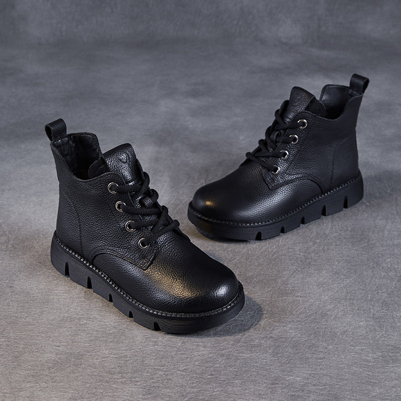 Women’s Handmade Leather Lace-Up Ankle Boots – Soft Sole Winter Shoes