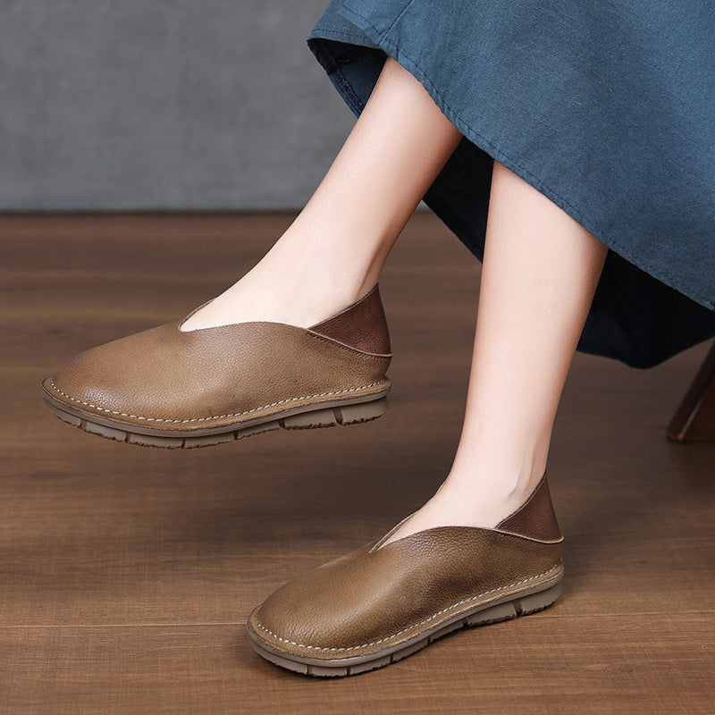 Women's Artisanal Hand-Finished Leather Flats - Ultra-Soft Unlined Slip-Ons Walking Shoes