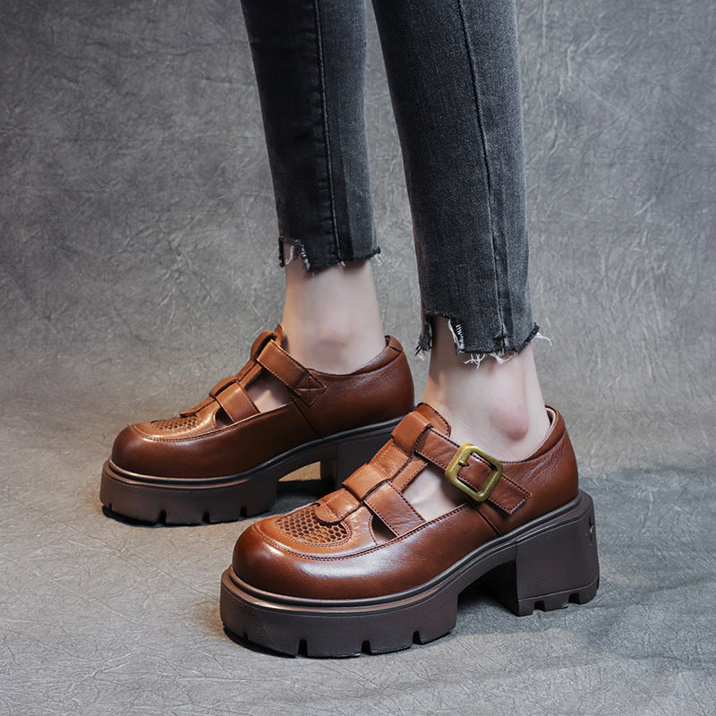 Women's Leather Fisherman Sandals - Breathable Chunky Platform Buckle Shoes