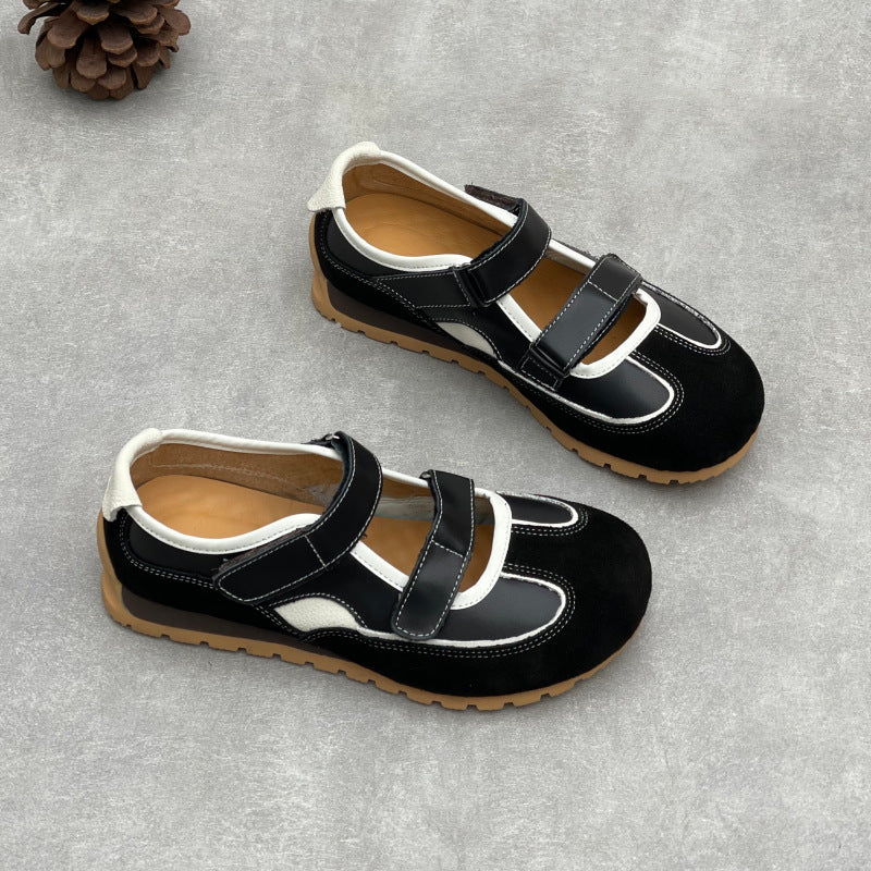 Women’s Cute Leather Mary Jane Sneakers – Casual Velcro Strap Comfortable Shoes