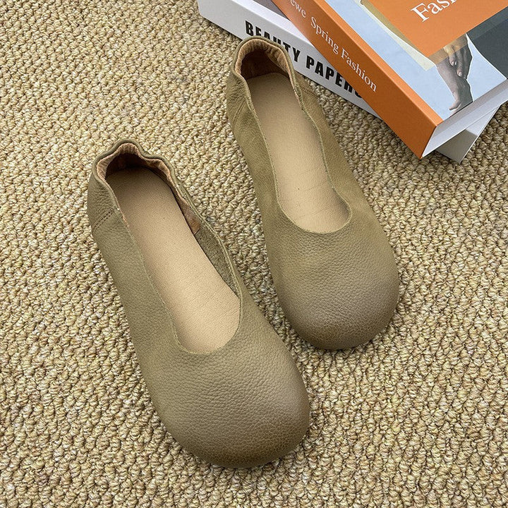 Women's Soft Leather Slip-On Flats – Minimalist Round Toe Casual Shoes