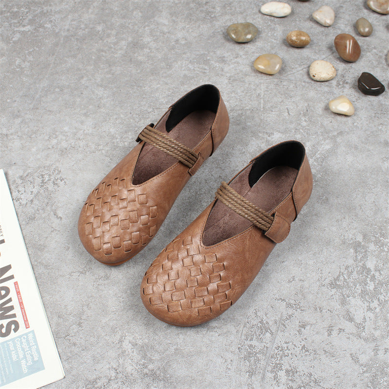 Women's Round Toe Woven Style Velcro Flats Shoes