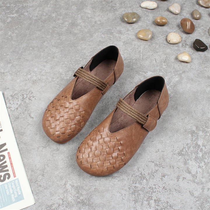 Women's Round Toe Woven Style Velcro Flats Shoes