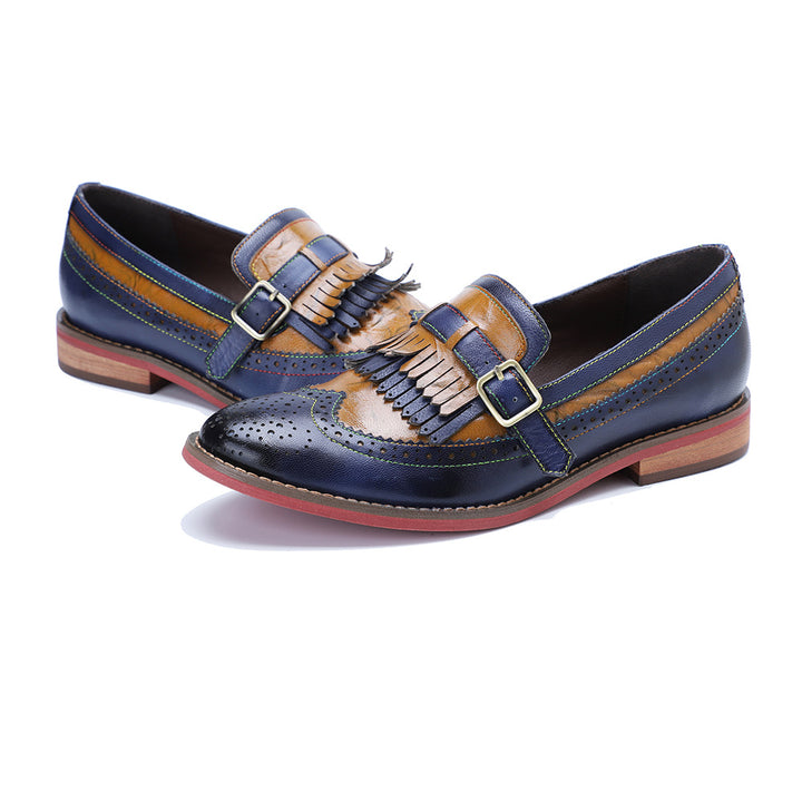 Women's Handmade Vintage Leather Kiltie Fringe Loafers Brogue Slip On Flat Shoes
