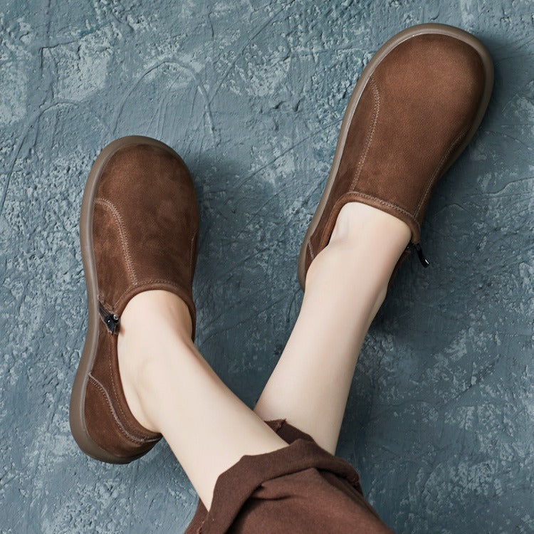 Women's Handmade Vintage Minimalist Comfort Slip-On Zipper Flats