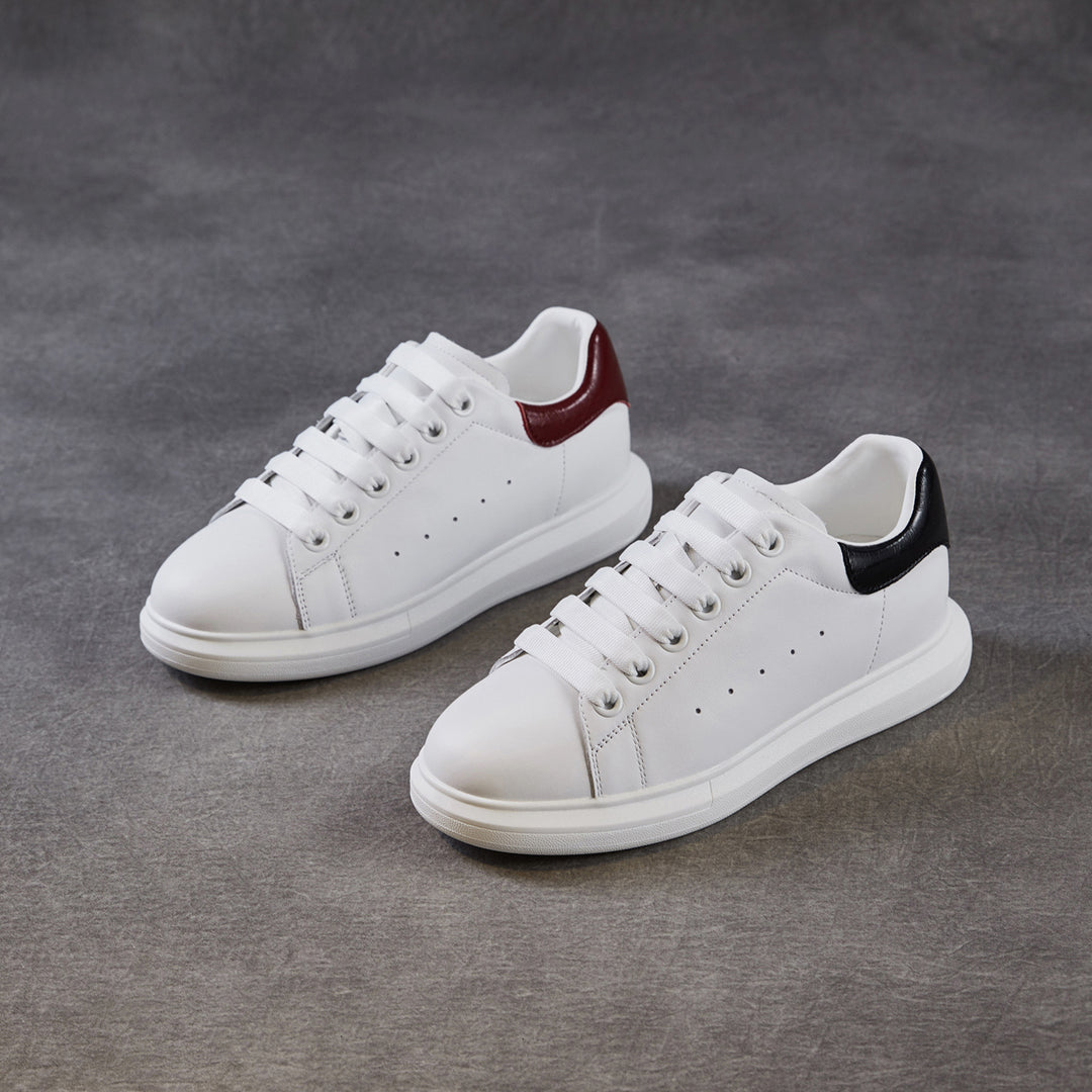 Women's Leather Casual Sneakers Spring Fall Round Toe Lace-up Platform Shoes
