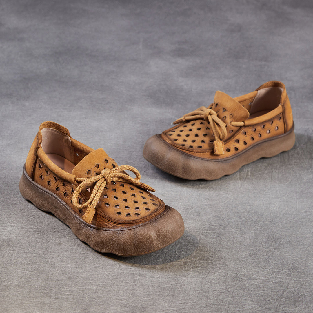 Women's Leather Slip-on Flats — Summer Cutout Style