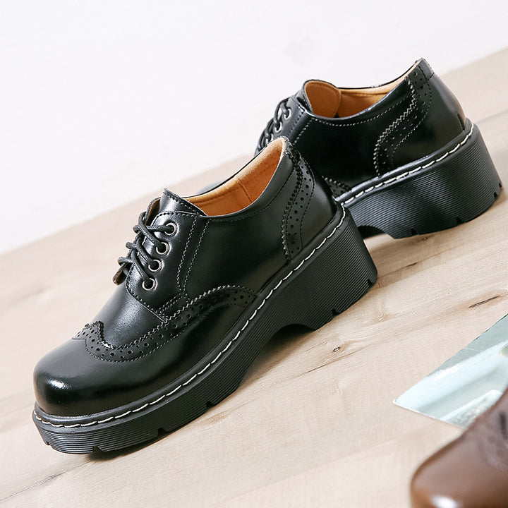 Vintage Oxford Loafers Brogues Women's Lace Up Platform Shoes