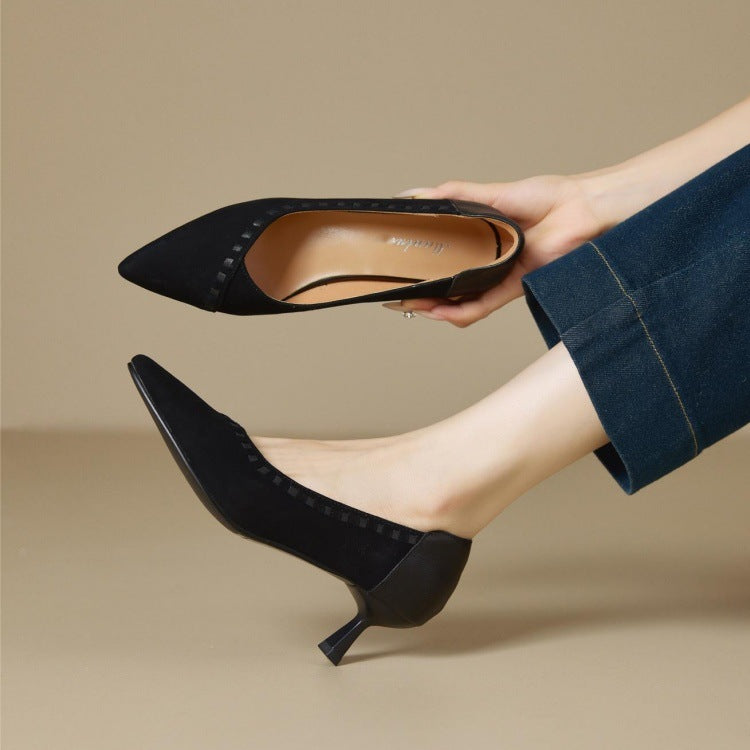 Women's Lambskin Pointed-Toe Kitten Heel Pumps Professional Style