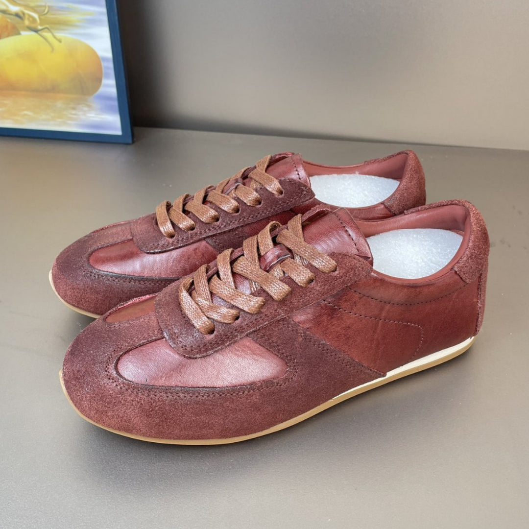 Women's Horsehide German Army Trainer Sneakers Retro Flat Casual Shoes