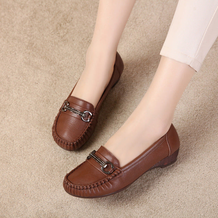 Women's Casual Leather Low Heel - Breathable Microfiber Lined Loafers