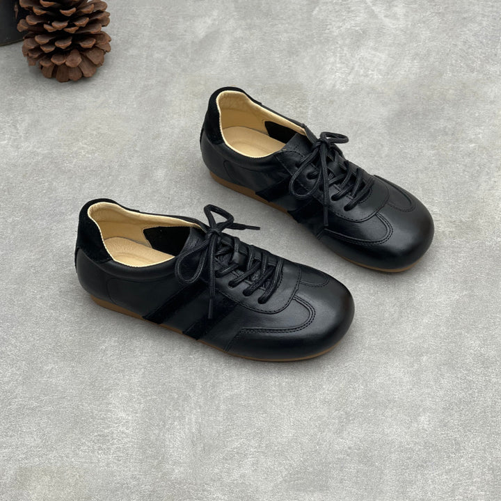 Women's Vintage Leather Retro Runners Round Toe Soft Sole Lace-Up Walking Shoes