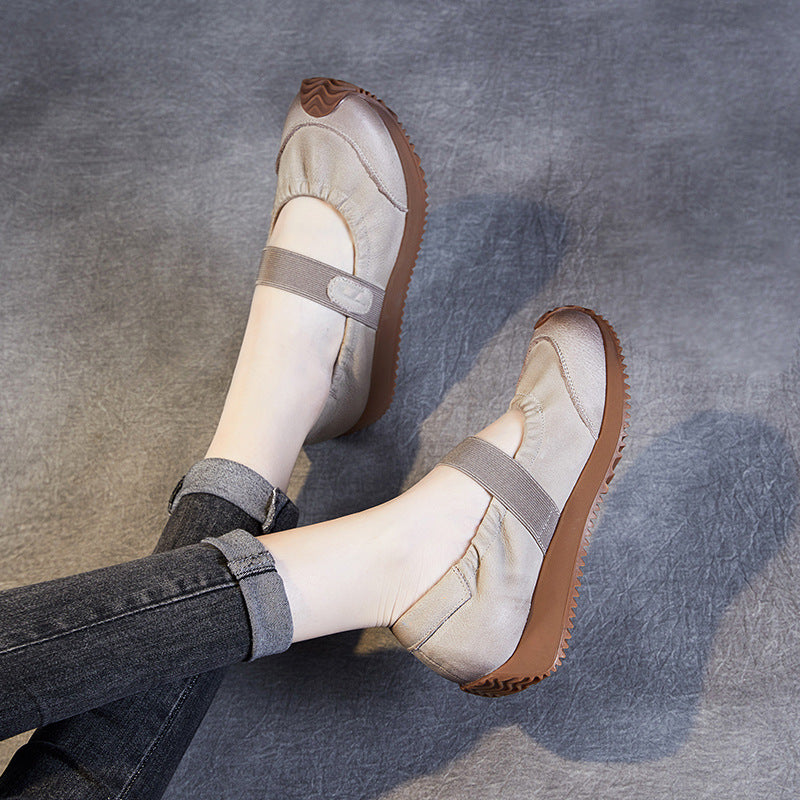 Women's Elastic Comfort Loafers - Genuine Leather Flat with Soft Sole