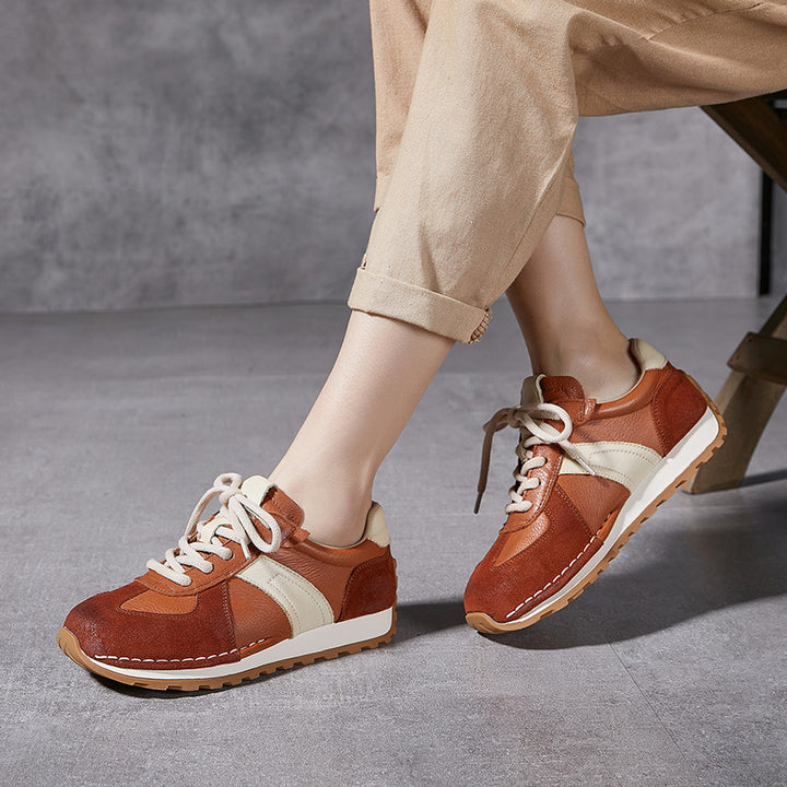 Women's Leather Patchwork Sneakers Comfortable Soles Suede Causal Sport Shoes