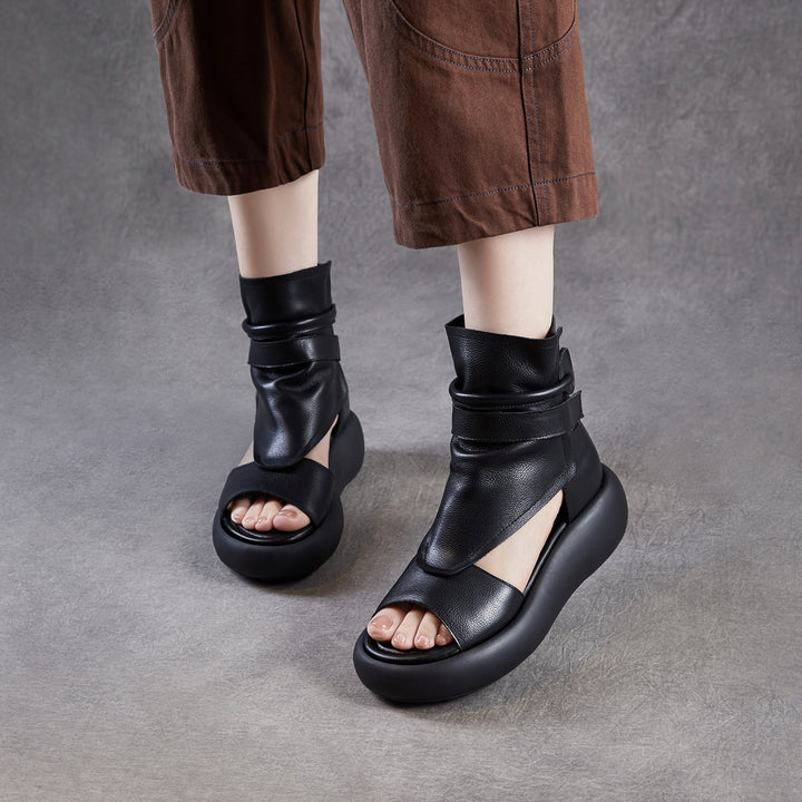 Women's Chunky Platform Sandals Peep-Toe Velcro Summer Ankle Boots Lightweight EVA Walking Flats