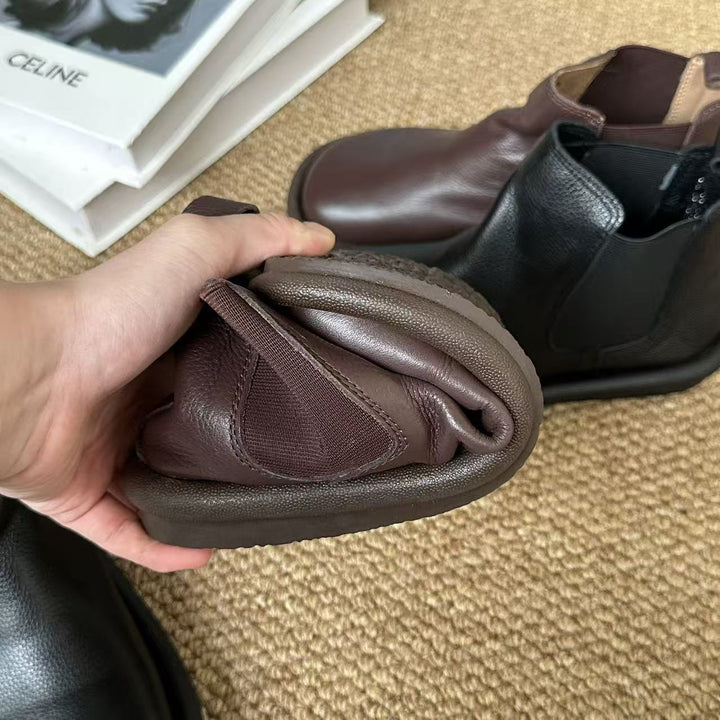 Women's Leather Ankle Boots Spring Fall Casual Unlined Slip-on Shoes