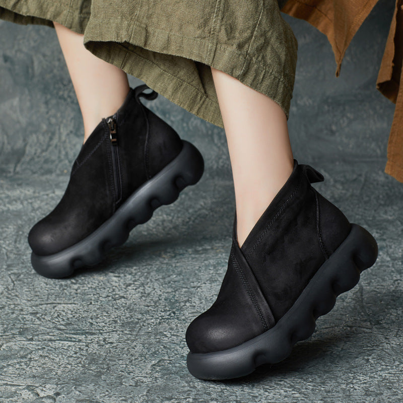 Women's Genuine Leather Platform Ankle Boots – Lightweight Chunky Sole Boots