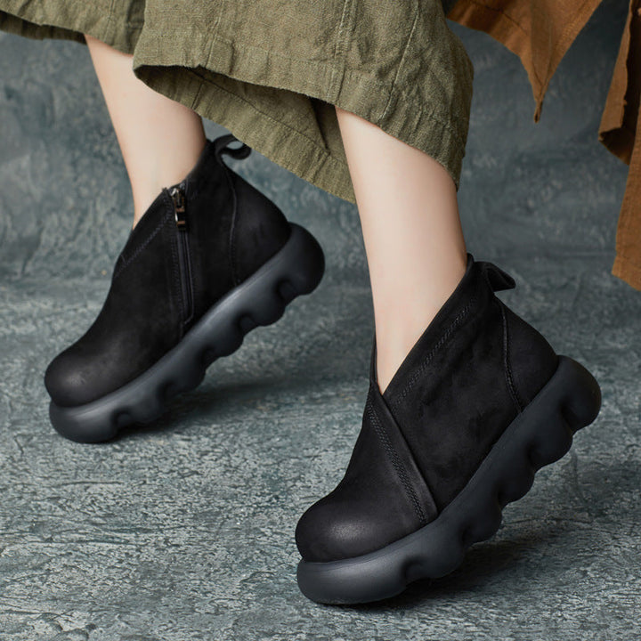 Women's Genuine Leather Platform Ankle Boots – Lightweight Chunky Sole Boots