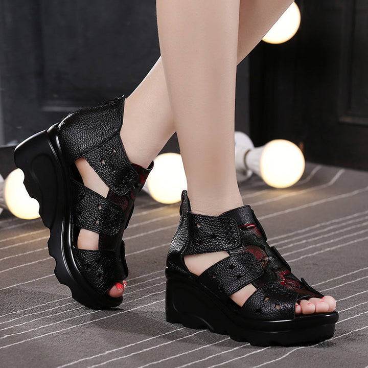 Women's Floral Print Wedge Sandals – Open-Toe High Ankle Summer Shoes