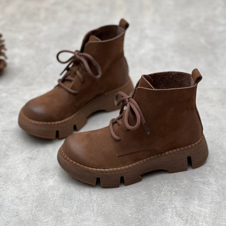Women's Vintage Platform Ankle Boots – Lace-Up Non-Slip Style