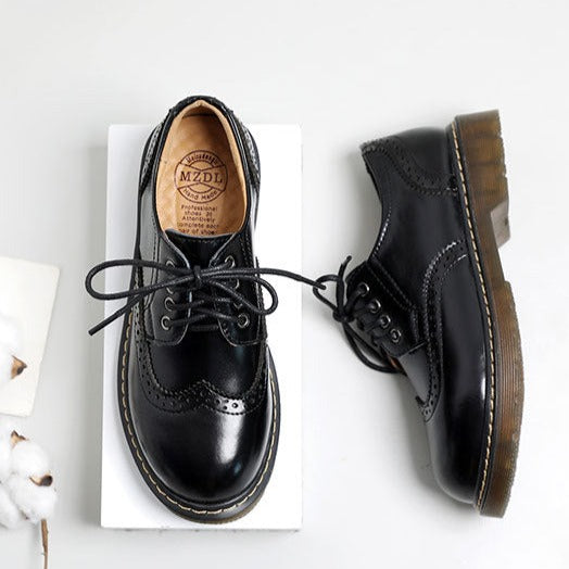 Vintage Oxford Loafers Brogues Leather Women's Lace Up Casual Flats Shoes