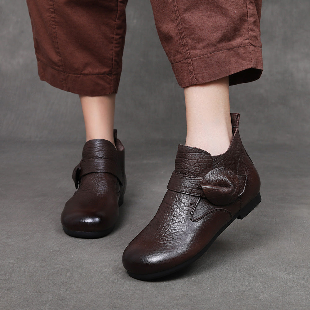 Women's Vintage Leather Ankle Boots Slip On Flat Casual Booties