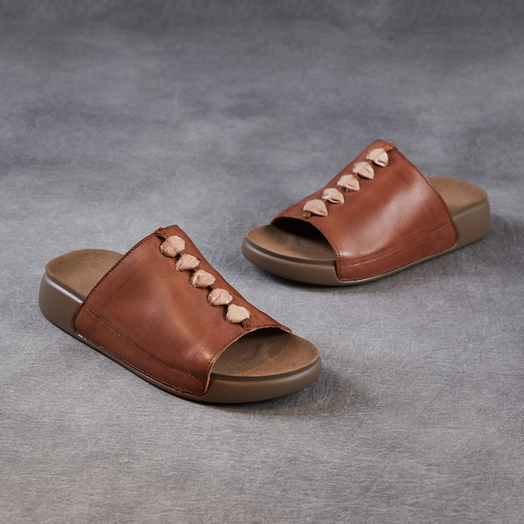 Women's Leather Open-Toe Bohemian-Style Slides & Mules