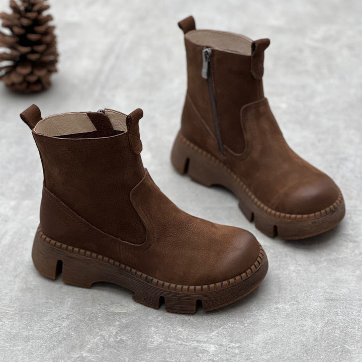 Women's Leather Side Zipper Platform Boots – Comfortable & Casual