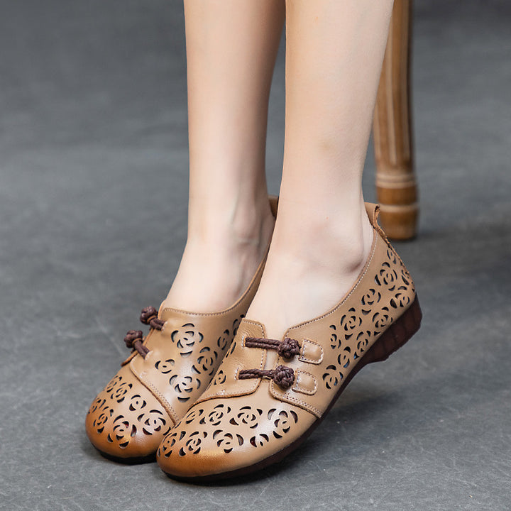Women's Loafers - Hollow Out Rose Cut-Out Flats Hand-Woven Chinese Knot Comfort Walking Shoes