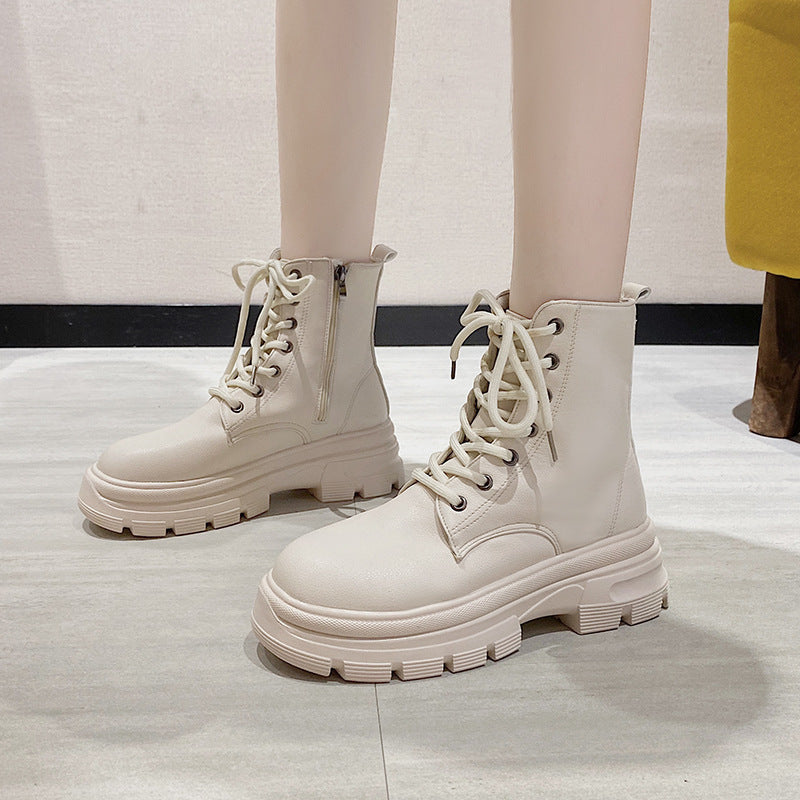 Womens  Platform Ankle White Combat Boots