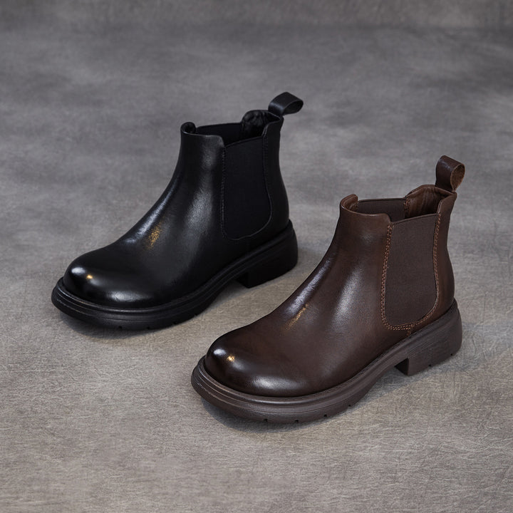 Women's Genuine Leather Chelsea Ankle Boots Vintage Slip-on Low Heel Winter Shoes
