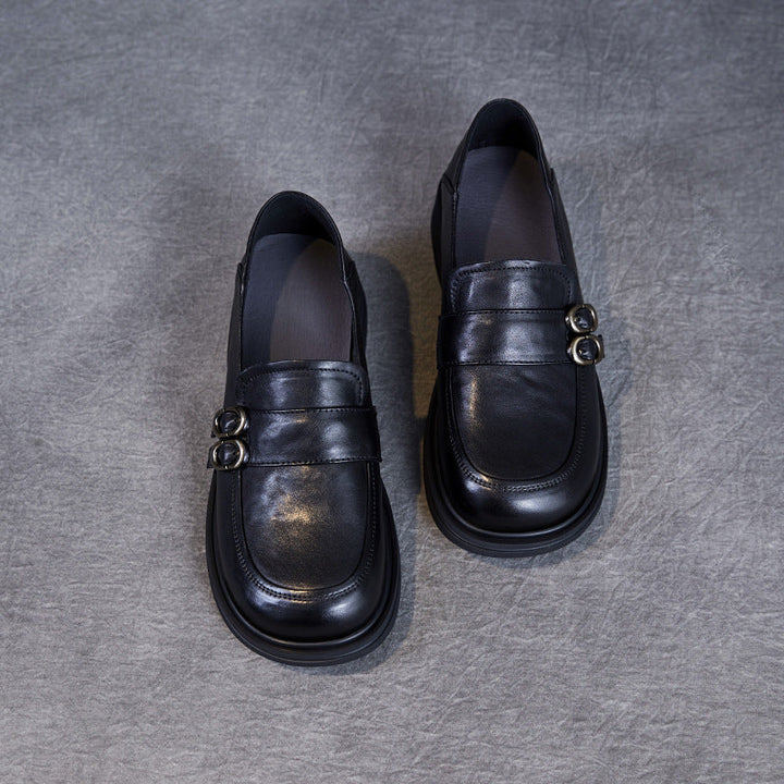 Women’s Leather Slip-On Loafers – Vintage British Low Heel