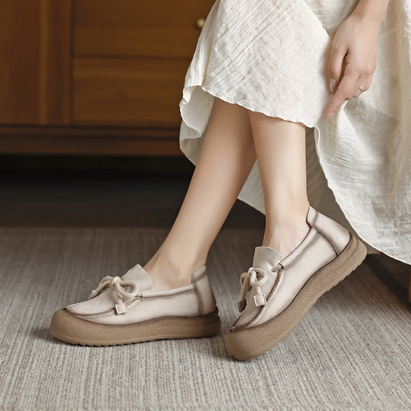 Women's Leather Platform Lace-up Daily Casual Shoes