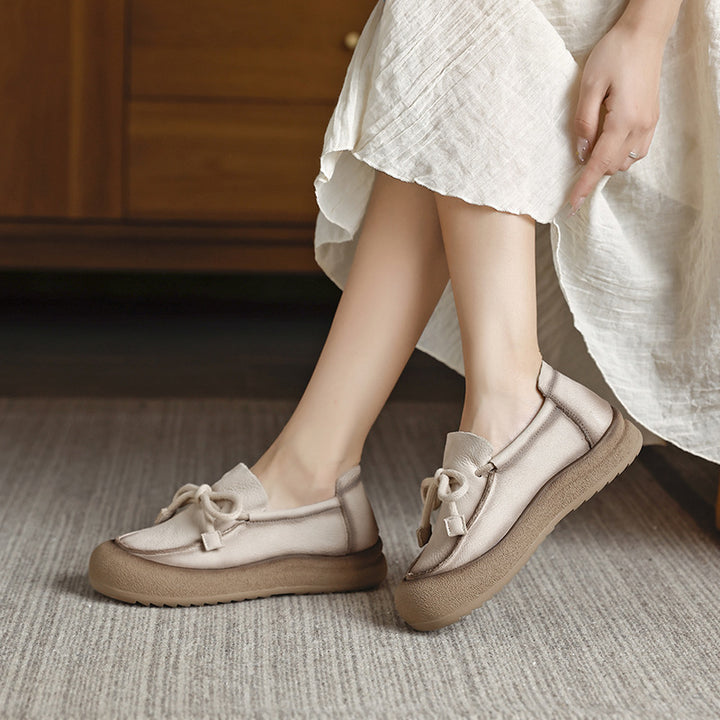 Women's Leather Platform Lace-up Daily Casual Shoes