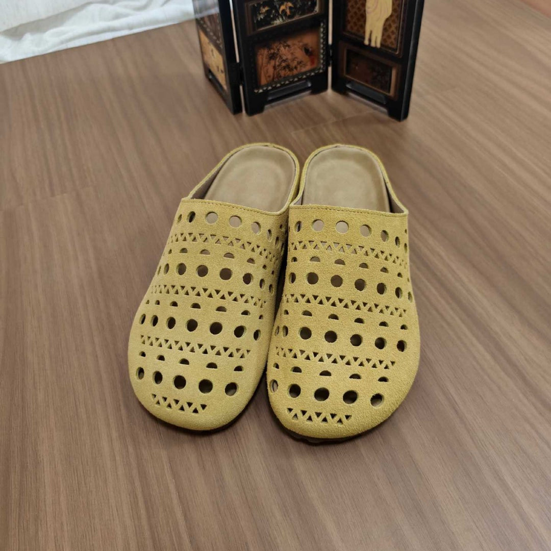 Women's Platform Leather Clogs Perforated Hollow-Out Mules Barefoot-Friendly Slippers