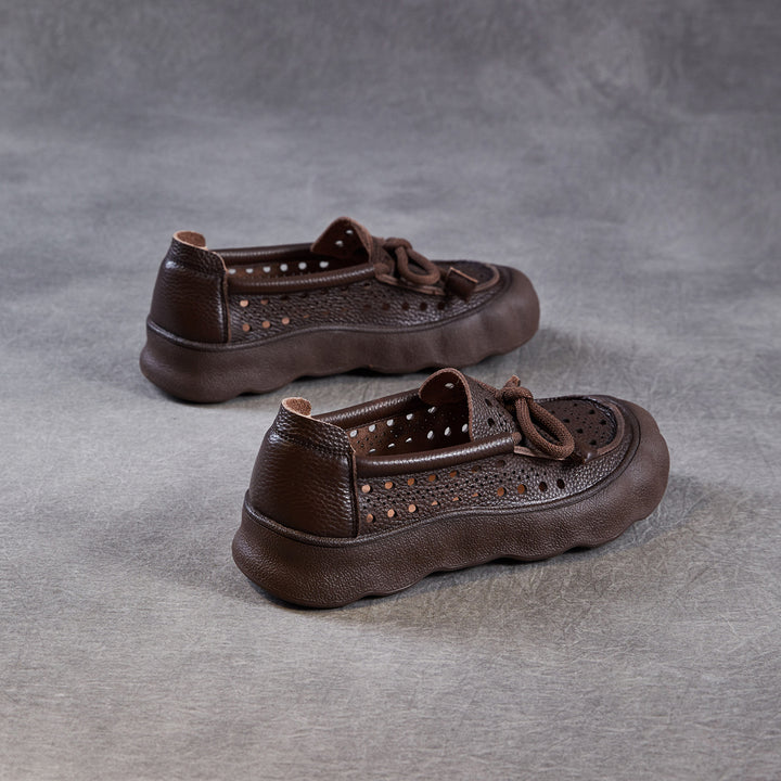 Women's Leather Slip-On Sandals — Thick Sole with Cutout Design, Breathable