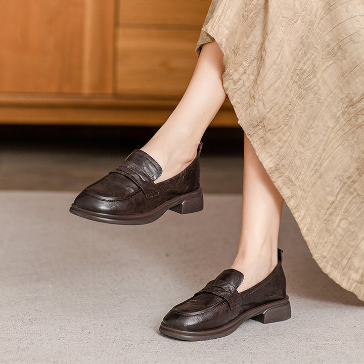 Classic Women's Loafers – Ruched Leather Sole Casual Shoes