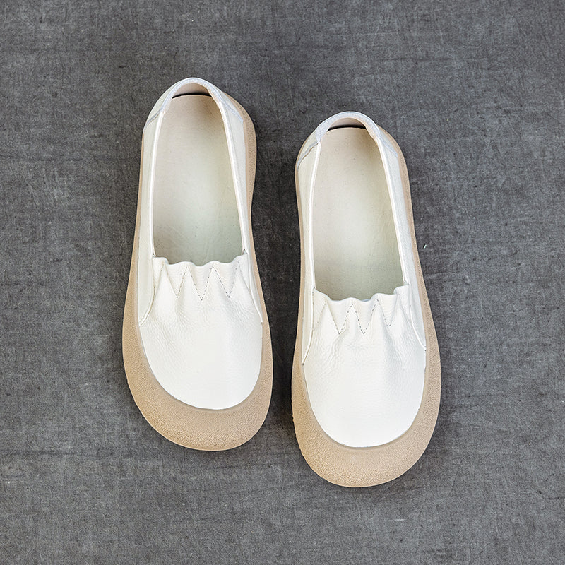 Womens Casual Leather Slip-on Loafers Closed Toe Platform Walking Shoes Anti-Collision