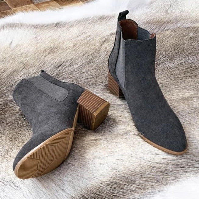 Women's Chelsea Block Heels Suede Leather Ankle Boots