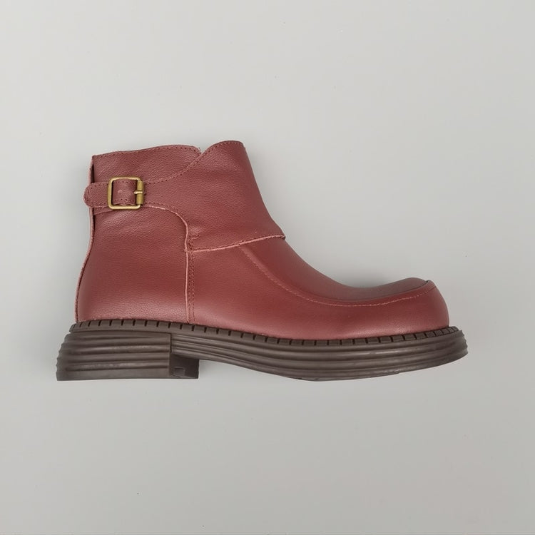 Women's Vintage Wide Toe Derby Boots – Handmade Leather Zipper Short Boots