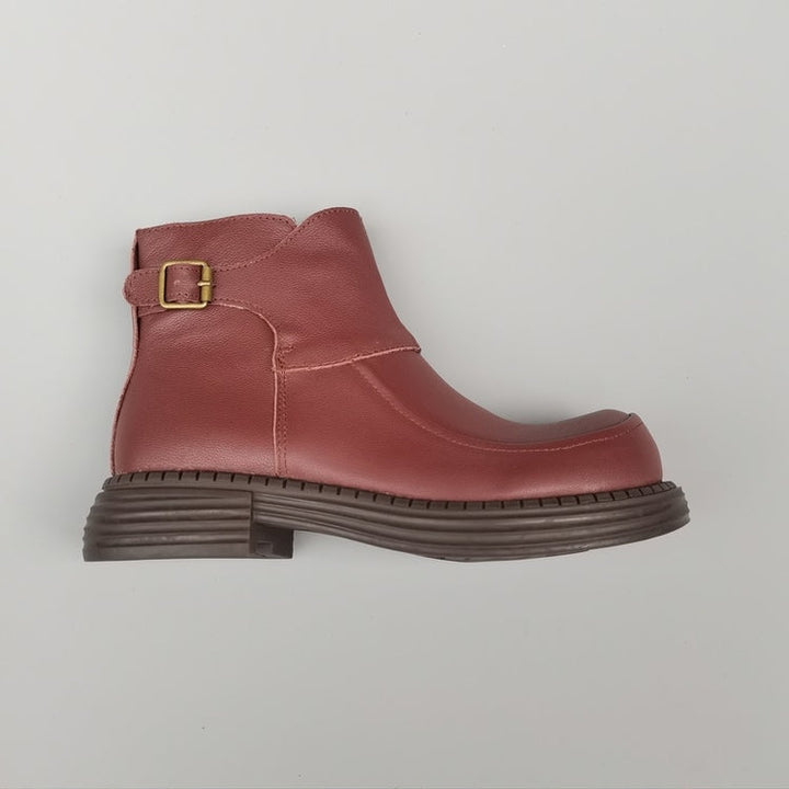 Women's Vintage Wide Toe Derby Boots – Handmade Leather Zipper Short Boots