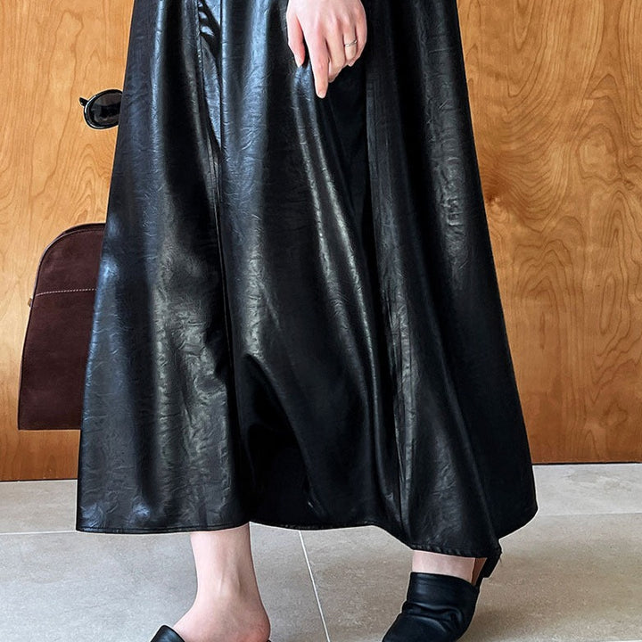 Womens Drape A-line Sleeveless PU Long Dress