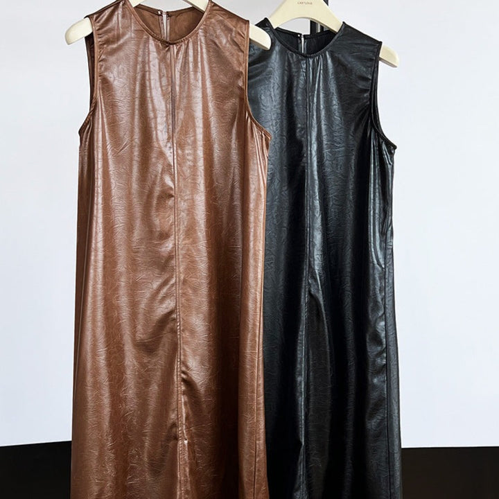 Womens Drape A-line Sleeveless PU Long Dress